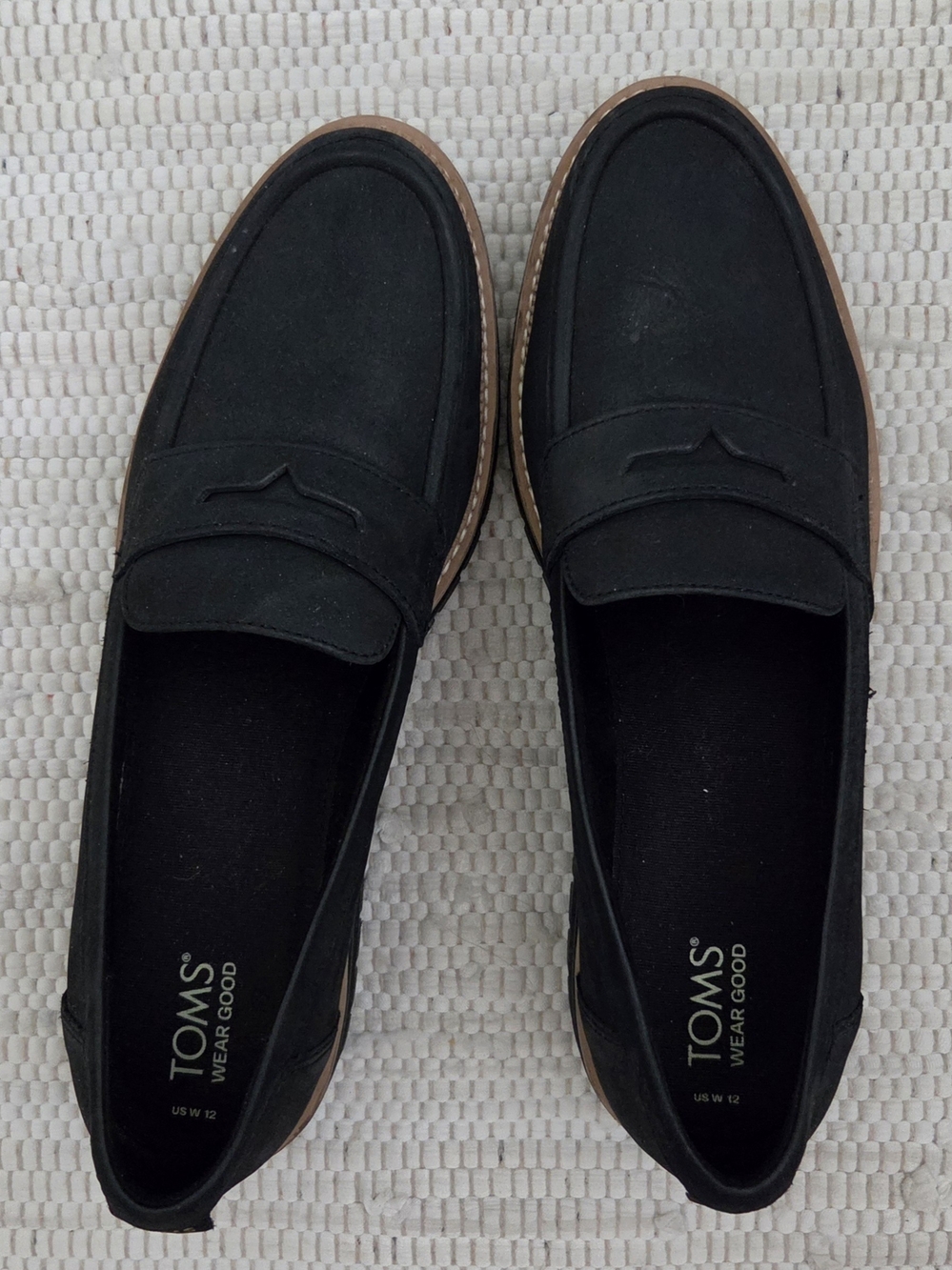 Toms Black Suede Penny Loafers